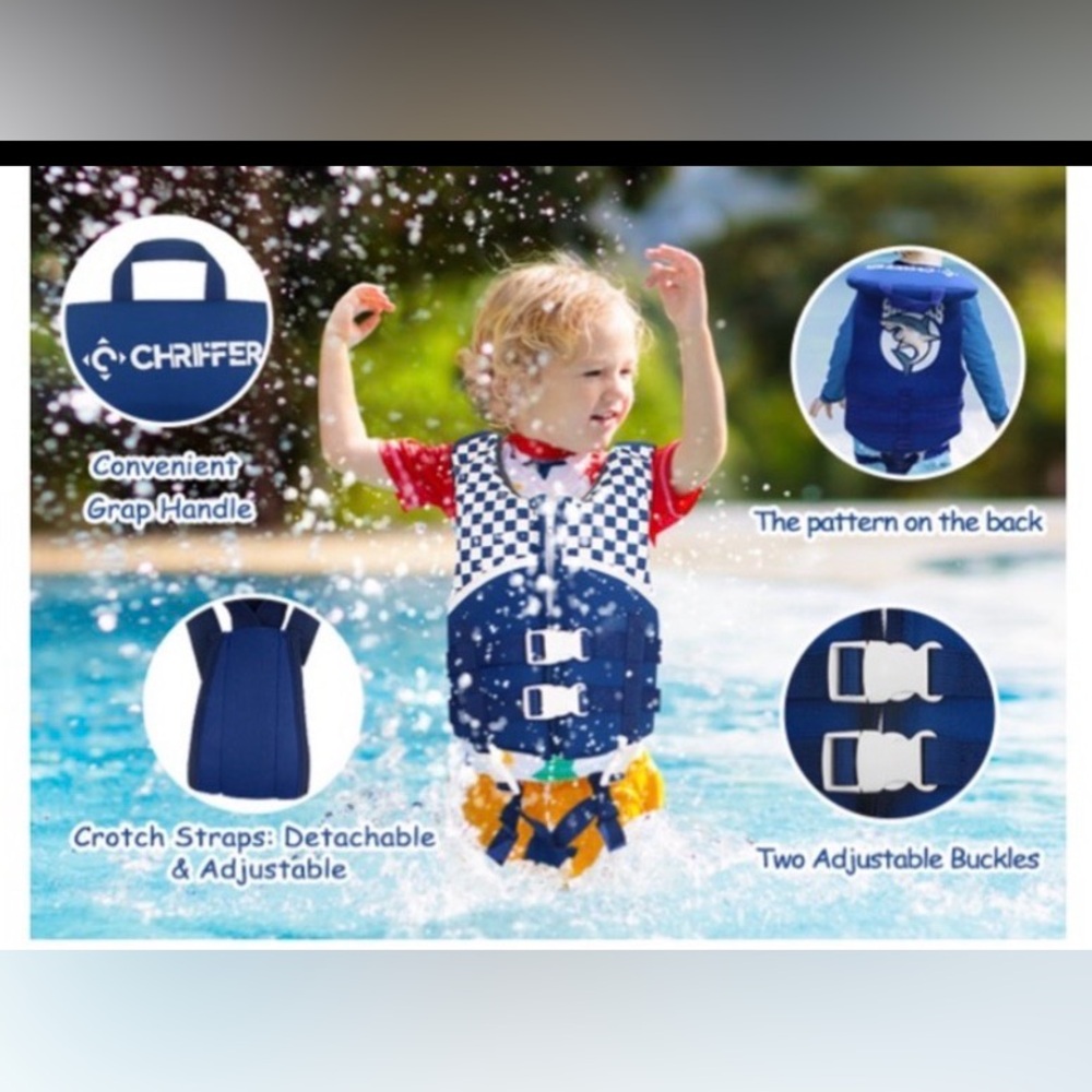 NWT Chriffer White and Blue Checkered Life jacket Swim Vest Pool Beach Vacation